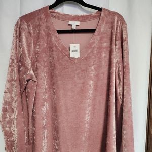 NWT J.Jill Dusty Pink Velour V Neck Top sz XLP
